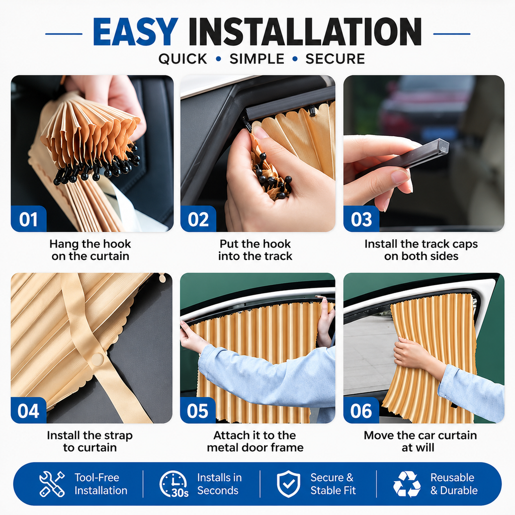 Foldable Magnetic Car Window Curtains | UV Protection | Heat Reduction | Privacy | Pack of 4