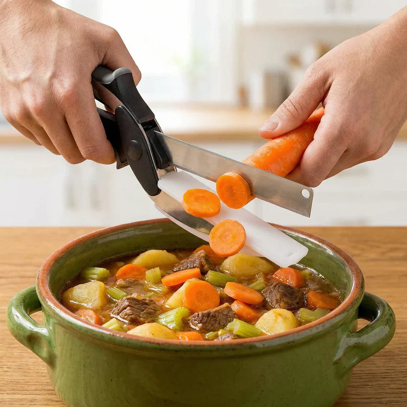 2-in-1 Clever Cutter Scissors with Built-in Chopping Board | Stainless Steel & Safety Lock