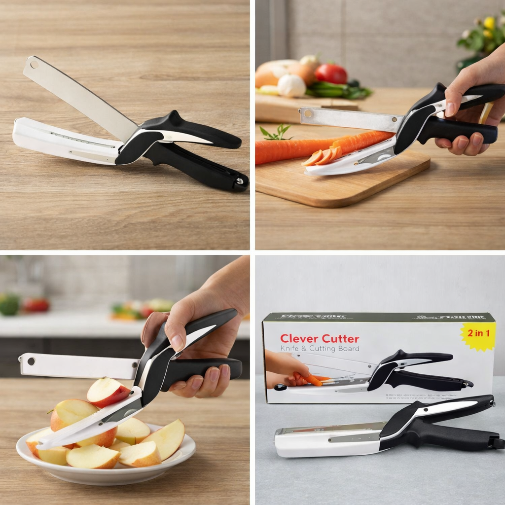 2-in-1 Clever Cutter Scissors with Built-in Chopping Board | Stainless Steel & Safety Lock