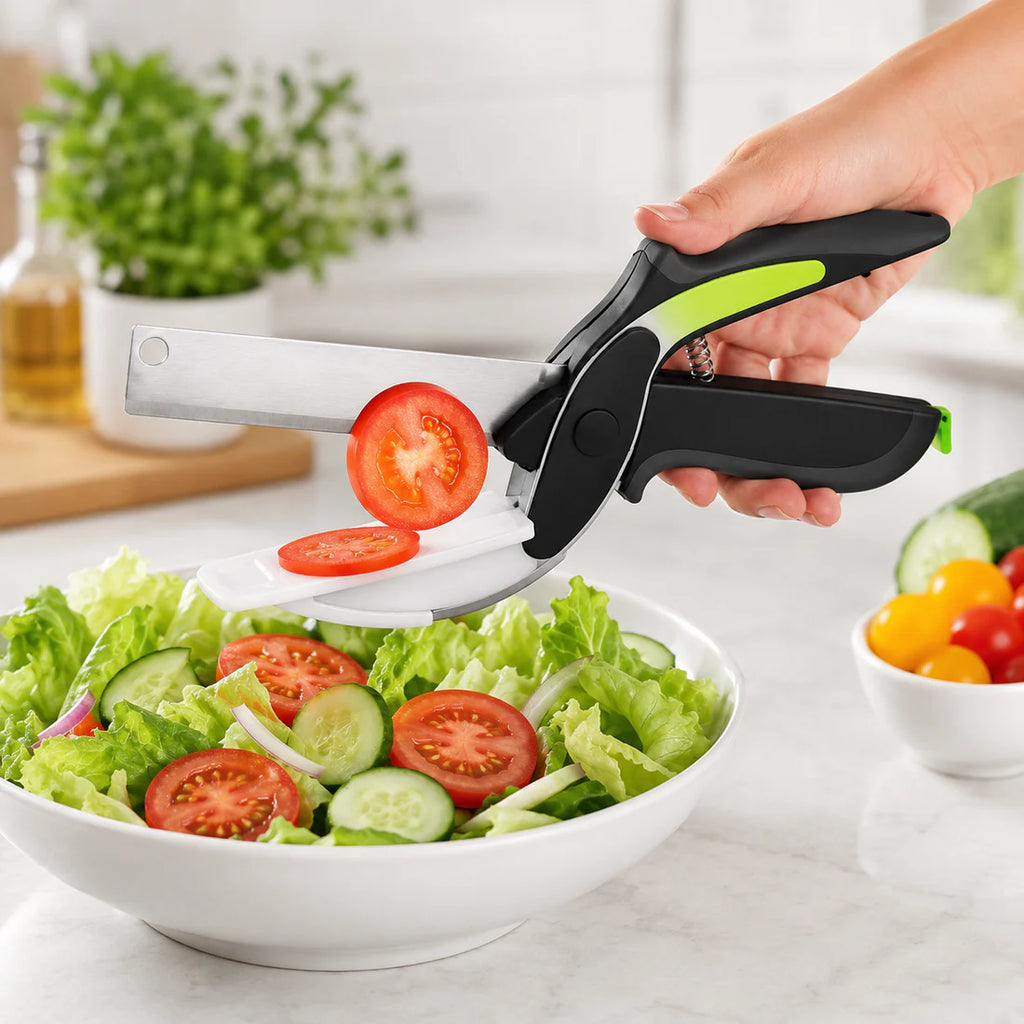 2-in-1 Clever Cutter Scissors with Built-in Chopping Board | Stainless Steel & Safety Lock