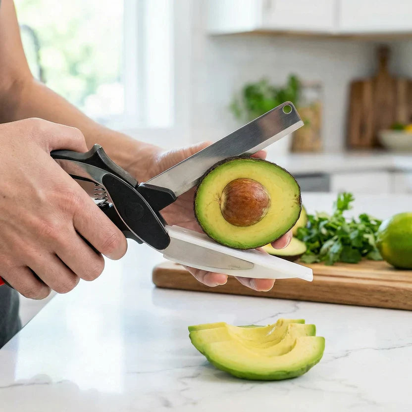2-in-1 Clever Cutter Scissors with Built-in Chopping Board | Stainless Steel & Safety Lock