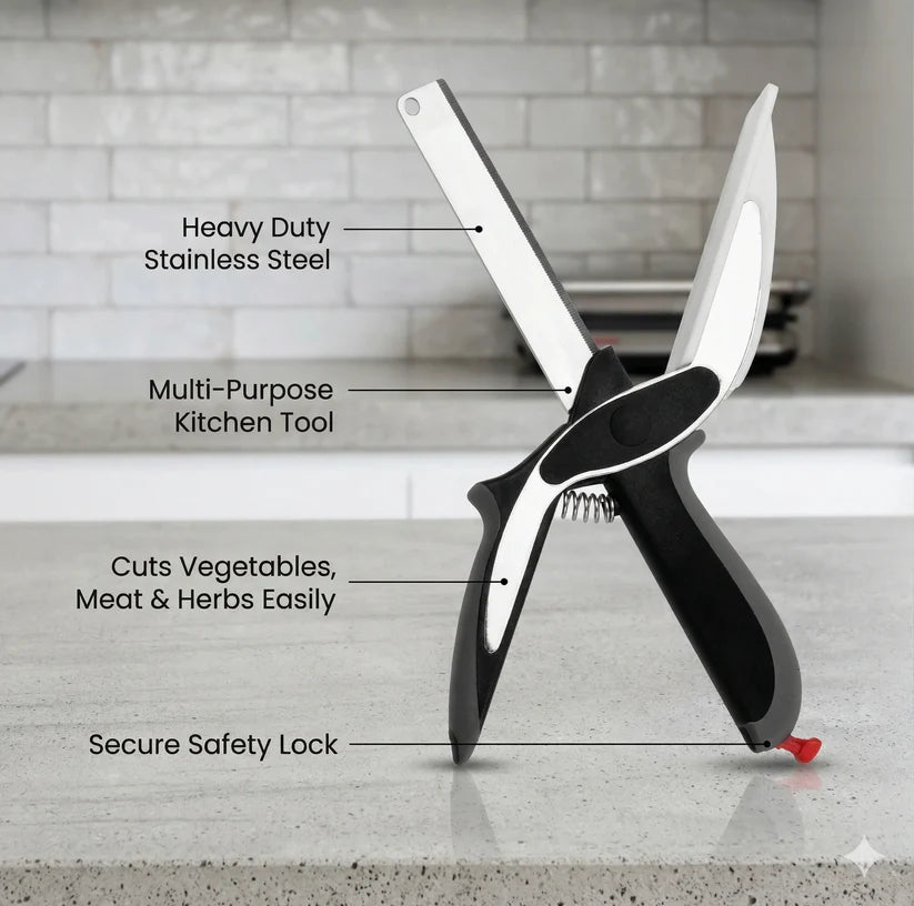 2-in-1 Clever Cutter Scissors with Built-in Chopping Board | Stainless Steel & Safety Lock