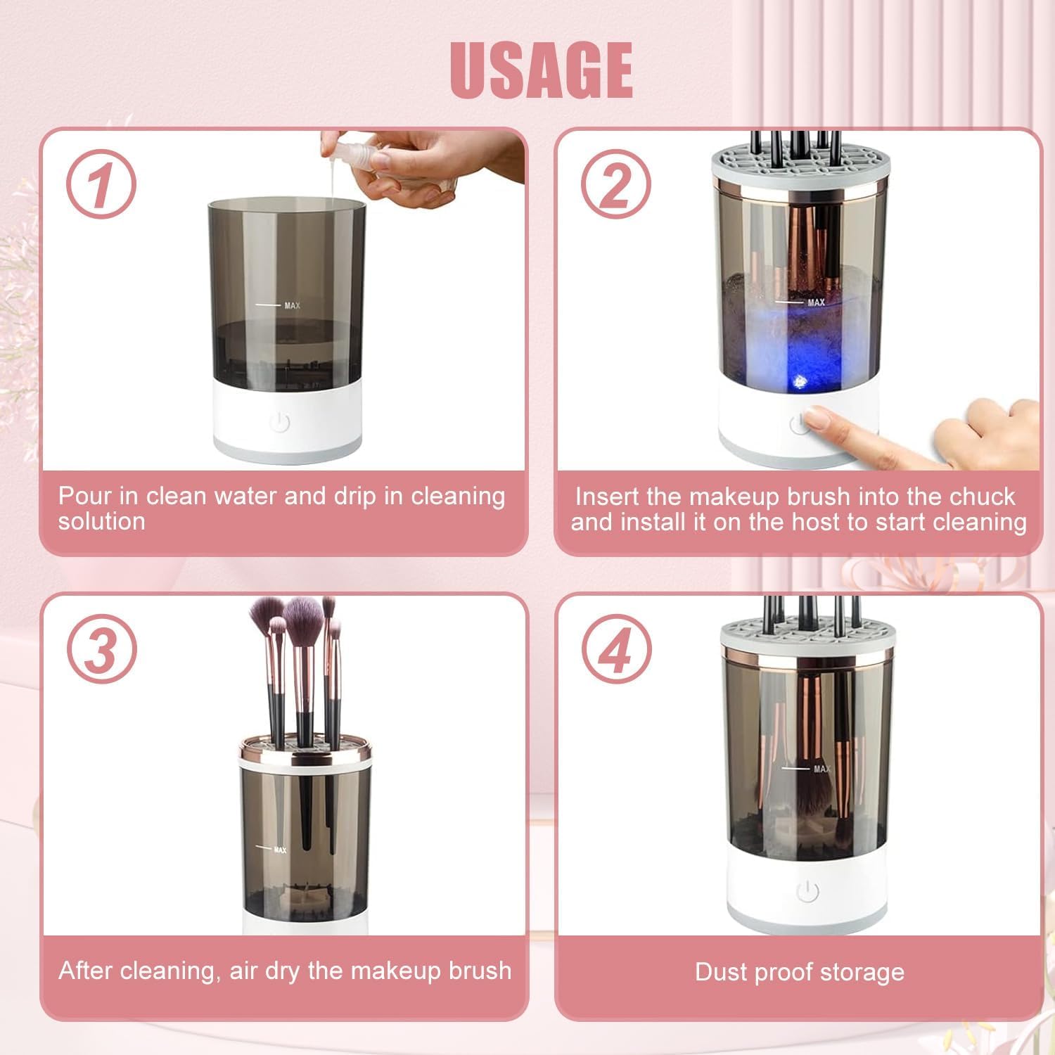 Portable Electric Makeup Brush Cleaner | 7000 RPM | USB Powered | One-Touch Deep Cleaning | Fits All Makeup Brushes